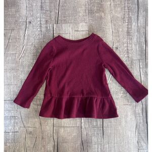 Cat & Jack Burgundy Ribbed Long Sleeve Dress Girls Size 18 Months